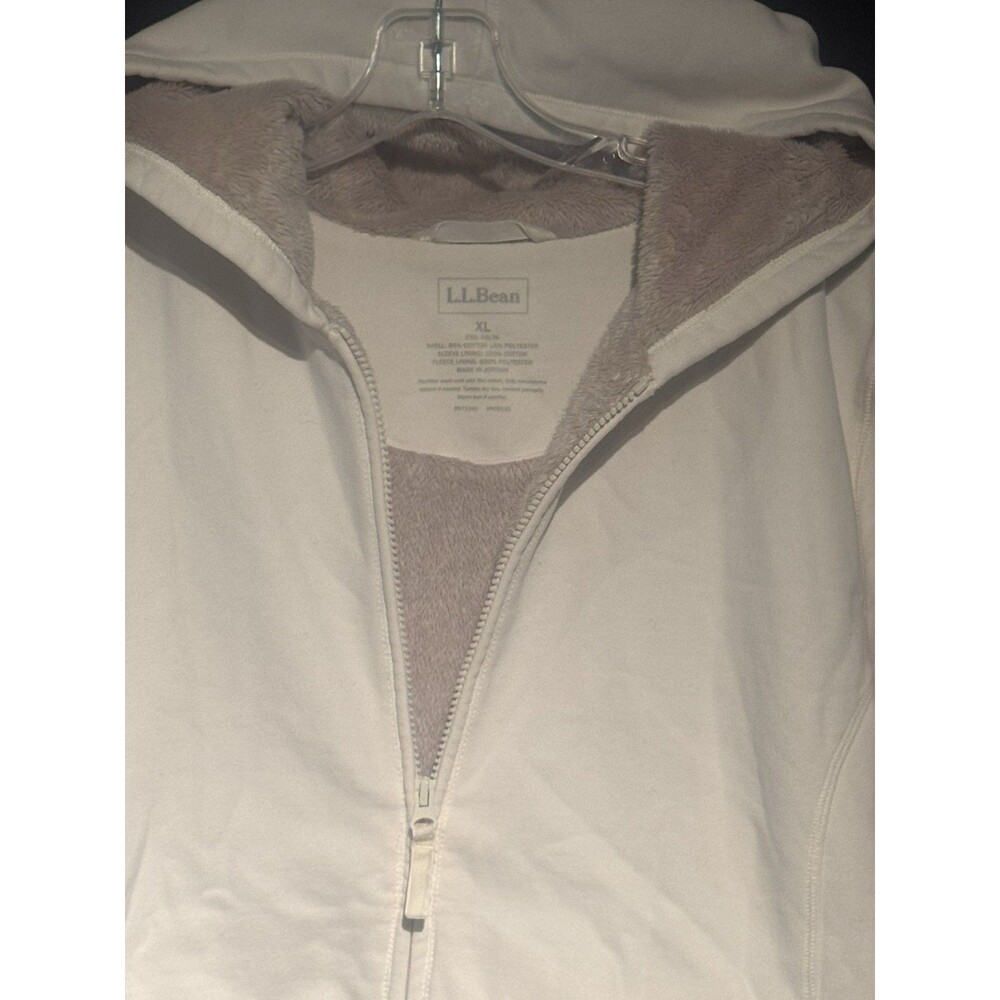 LL Bean Women’s XL Faux Fur Lined Full Zip Hoodie Off White Pockets Retro Y2K - Picture 2 of 7